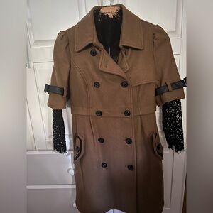 😍🥰🦊W/gift/Brown Double-Breasted insert leather  Women's Coat